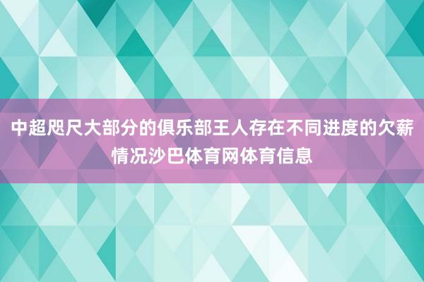 中超咫尺大部分的俱乐部王人存在不同进度的欠薪情况沙巴体育网体育信息