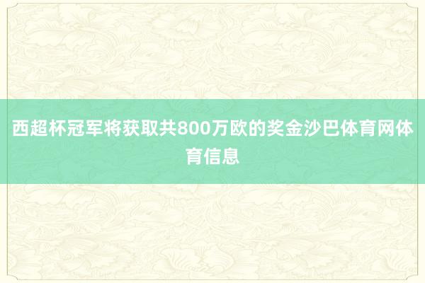 西超杯冠军将获取共800万欧的奖金沙巴体育网体育信息