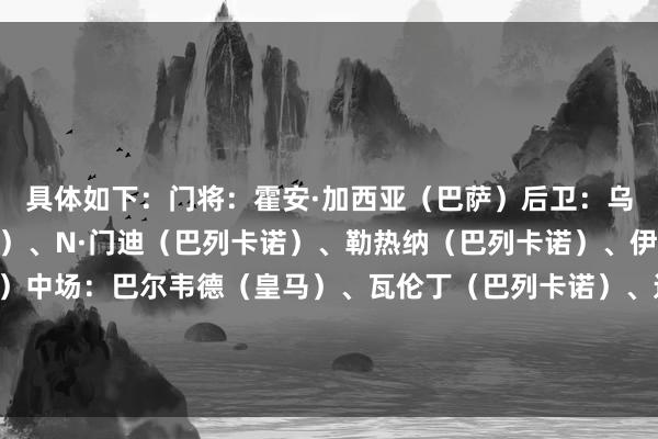 具体如下:门将:霍安·加西亚(巴萨)后卫:乌奈·努涅斯(瓦伦西亚)、N·门迪(巴列卡诺)、勒热纳(巴列卡诺)、伊格莱西亚斯(赫塔费)中场:巴尔韦德(皇马)、瓦伦丁(巴列卡诺)、达德尔(马略卡)、拉马扎尼(瓦伦西亚)前卫:维尼修斯(皇马)、贡萨洛·加西亚(皇马) 体育集锦